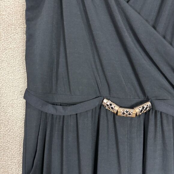 Torrid Wrap Jumpsuit Womens Plus 2 Black/Gold V Neck Sleeveless Stretch Jersey - Picture 4 of 11